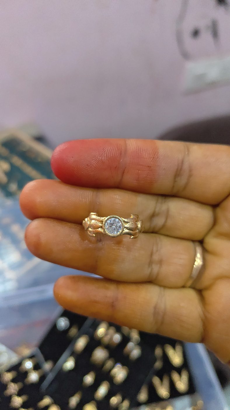 Panchaloham white stone ring with side lotus 🪷